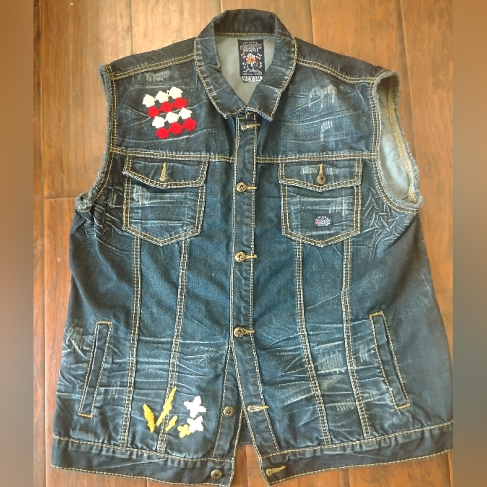 Vintage Born to Fly jean vest size medium